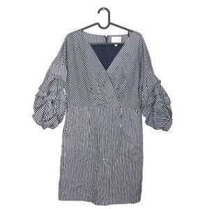 JOA Navy Stripe Balloon Sleeve Mini Sheath Dress L